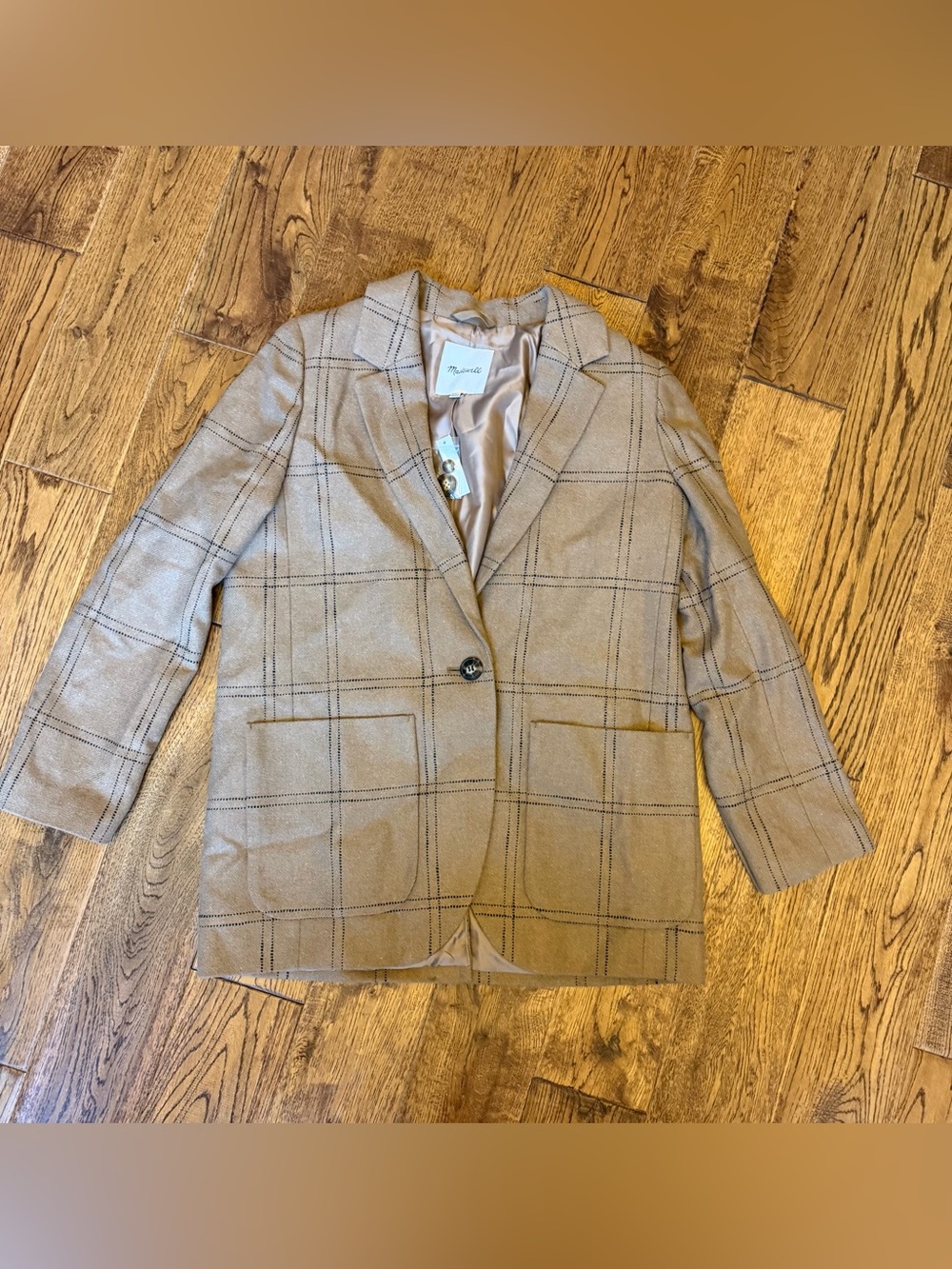 New with tags Madewell Larsen Windowpane Check Recycled Wool Blend Blazer Tan M - Picture 11 of 11